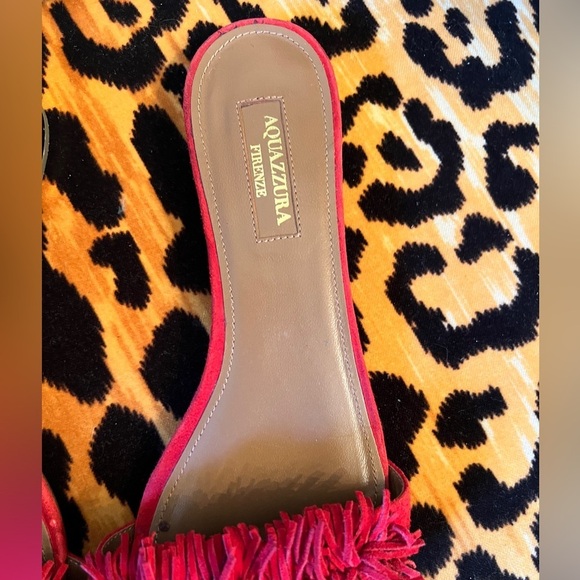 AQUAZURRA Wild Thing Suede Fringe Flat Slide Sandal Lipstick Red - Picture 4 of 9